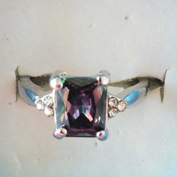 925 sterling silver Emerald cut Mystic topaz crystal ring - Picture 5 of 13